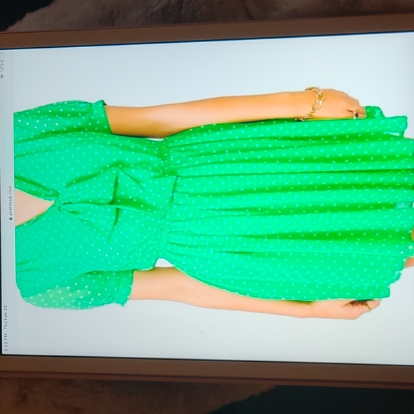 Forever 21 Essentials Green/White Polka Dot Pleated Dress size large - Picture 9 of 10